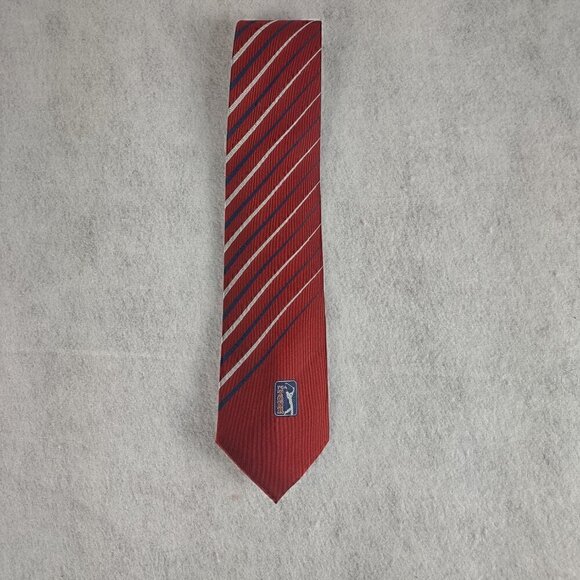 PGA Tour Men's Red, Blue, Silver Striped 100% Silk Necktie - Picture 1 of 9